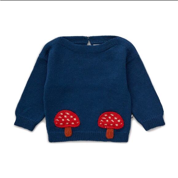 Oeuf Other - Oeuf Baby Boatneck 100% Baby Alpaca Indigo Mushroom Pocket Warm Sweater 6-12 mos